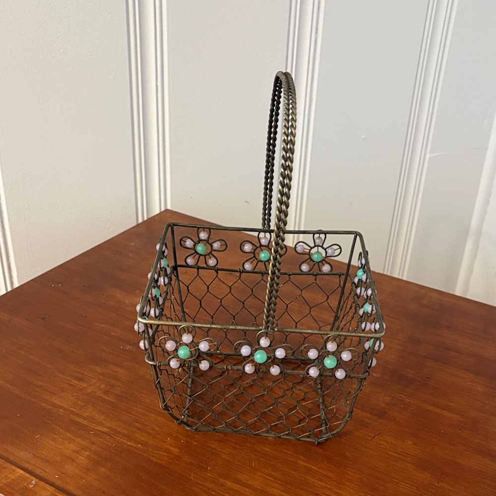 Wire Basket with Floral Accents